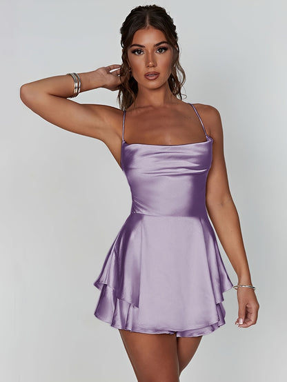 Serelune™ – Robe Femme Été Courte Chic à Bretelles & Col Bénitier