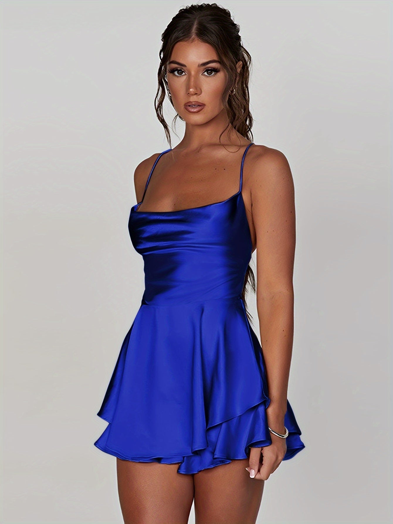 Robe Été Femme Courte Col V avec Bretelles