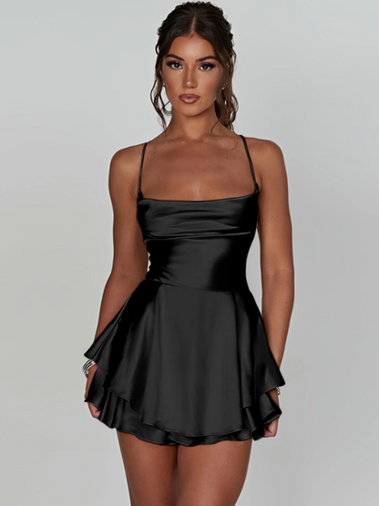 Serelune™ – Robe Femme Été Courte Chic à Bretelles & Col Bénitier