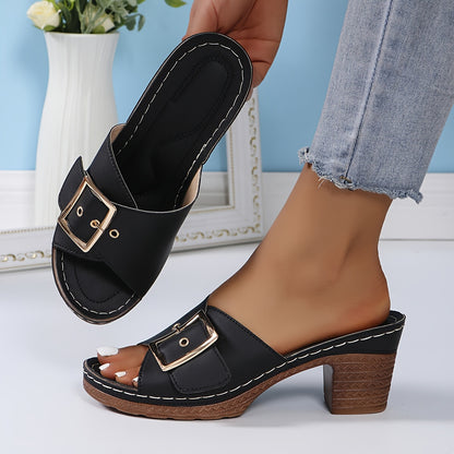 Serelvia™ – Sandales Femme Cuir à Talon Épais Chic Été