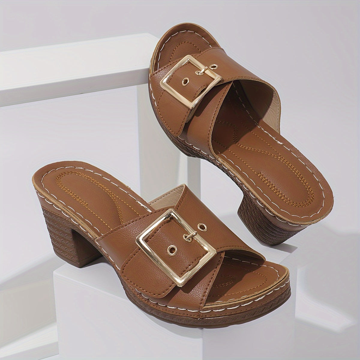 Serelvia™ – Sandales Femme Cuir à Talon Épais Chic Été