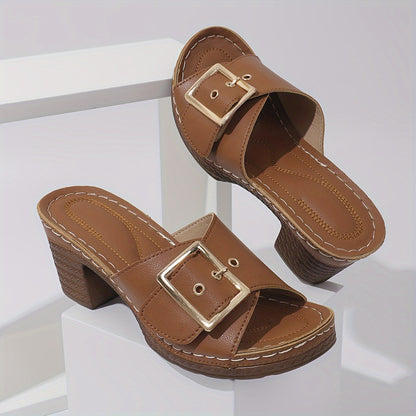 Serelvia™ – Sandales Femme Cuir à Talon Épais Chic Été