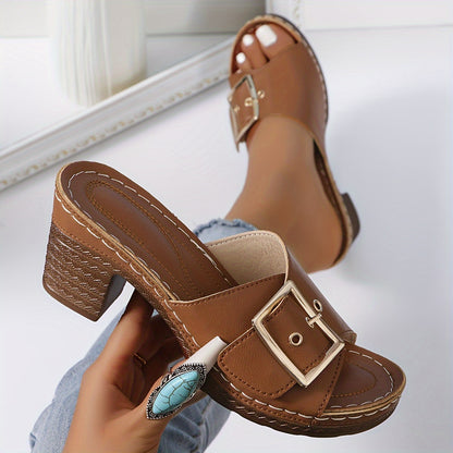 Serelvia™ – Sandales Femme Cuir à Talon Épais Chic Été