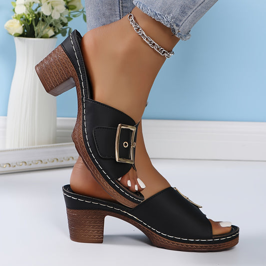 Serelvia™ – Sandales Femme Cuir à Talon Épais Chic Été