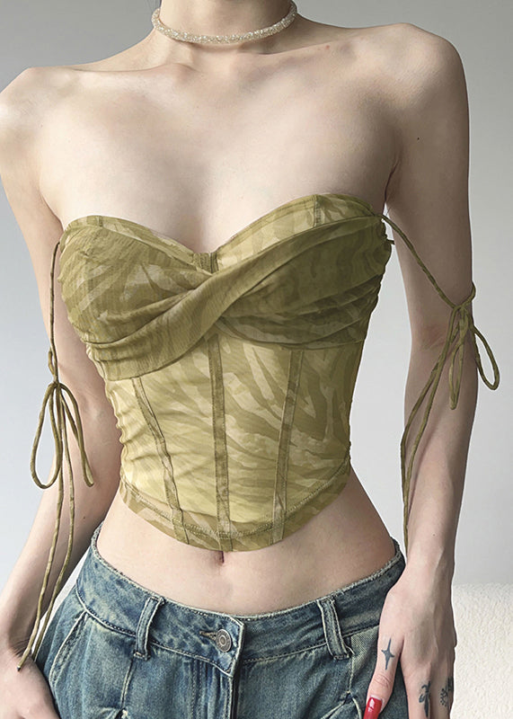 Court gilet vert décolleté en tulle sans manches - EasyApparels