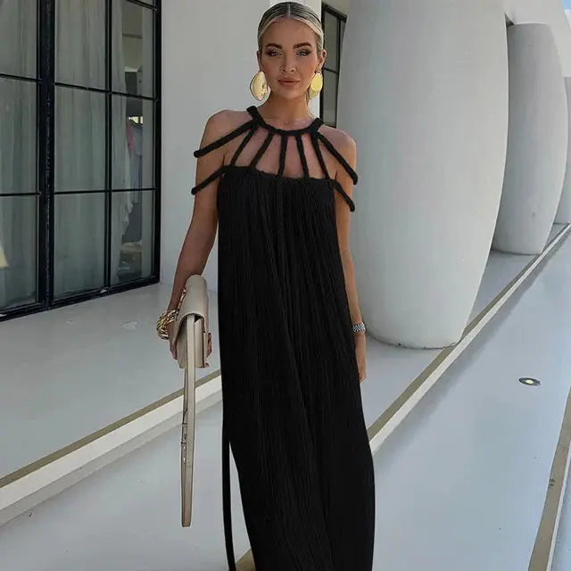 Robe Bohème Longue à Ceinture et Décolleté Élégant - BerlinGlamour