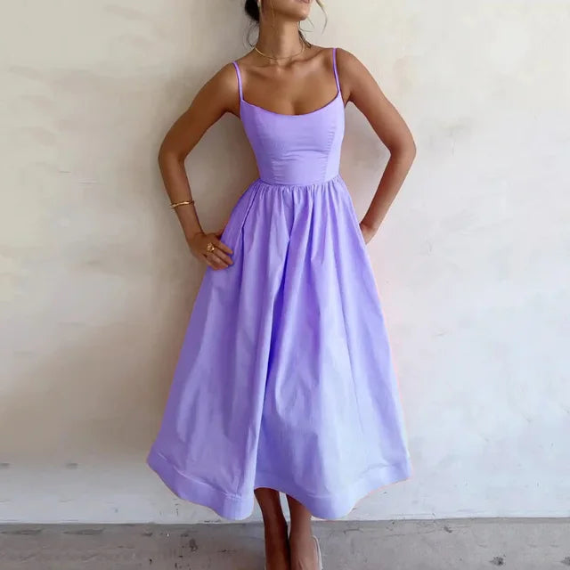 Robe Femme Midi Élégante à Bretelles Fines