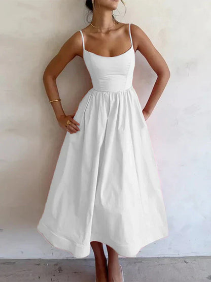 Robe Femme Mi-Longue Élégante avec Bretelles Fines