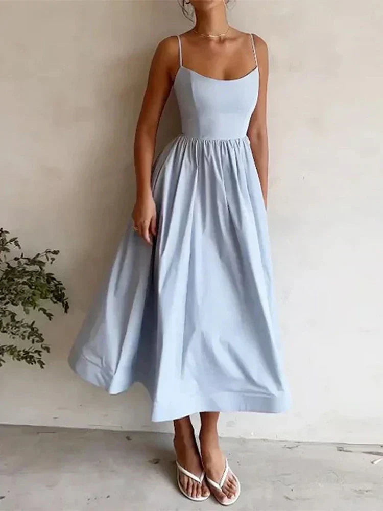 Robe Femme Mi-Longue Élégante avec Bretelles Fines