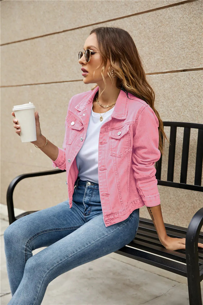 Veste Jean Classique avec Poches Côtelées