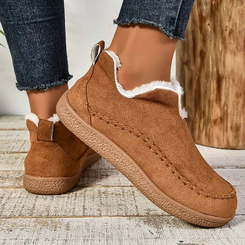 Bottes Femme Chic à Talon Plat avec Doublure Fausse Fourrure