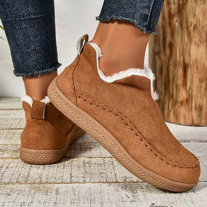 Bottes Femme Chic à Talon Plat avec Doublure Fausse Fourrure