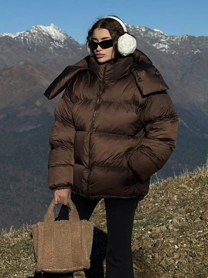 Doudoune Femme Hiver Chic avec Capuche et Poches Réglables
