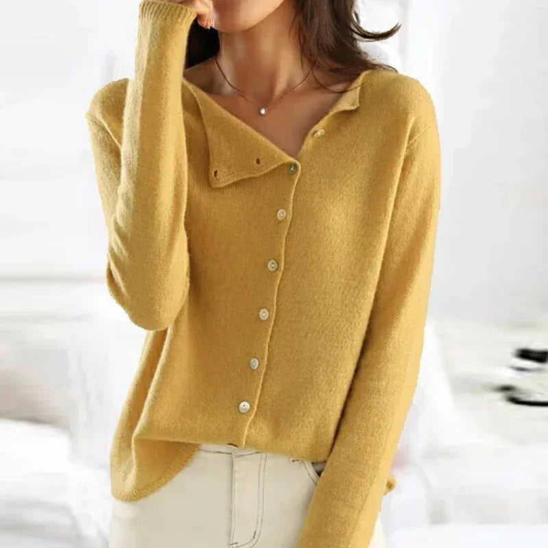 Gilet Femme Laine Épaisse Bleu Marine Boutonné
