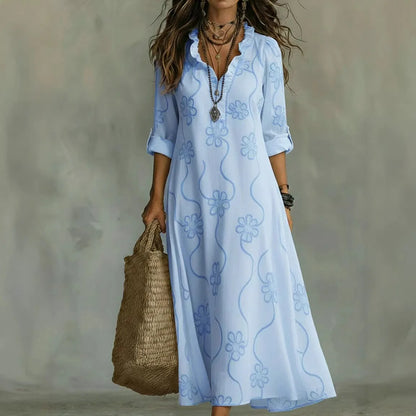 Robe longue Femme Broderie Florale Coupe Fluide
