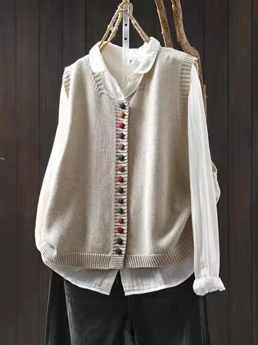 Cardigan Femme Tricot Doux Col Rond Coupe Fluide - PanierRoyale