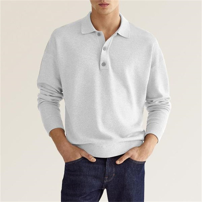 Polo Homme Manches Longues Vert Olive Coton Classique