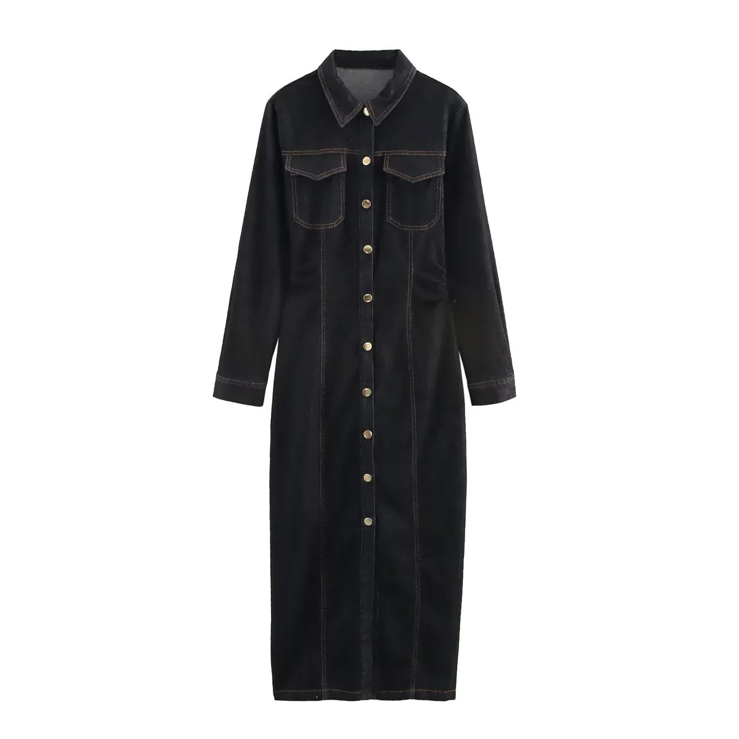 Robe Jeans Femme Manches Longues Boutons Décontractée