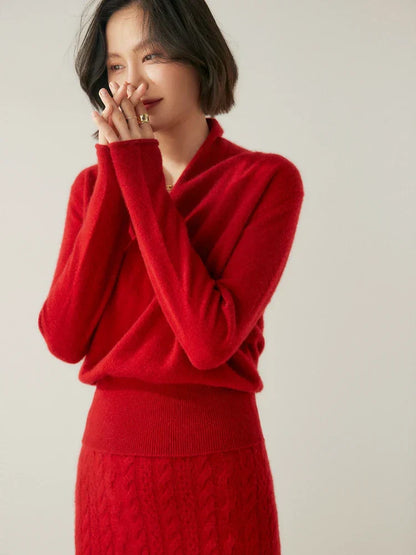 Pull femme élégant en maille avec col montant