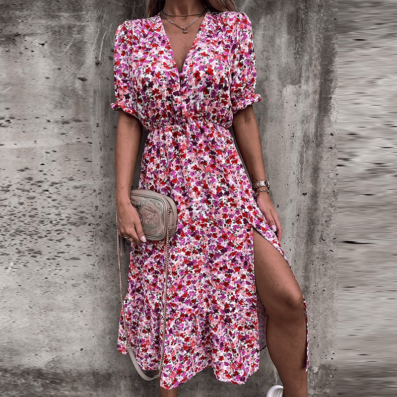 Robe Soirée Élégante Décolleté Plongeant Manches Courtes