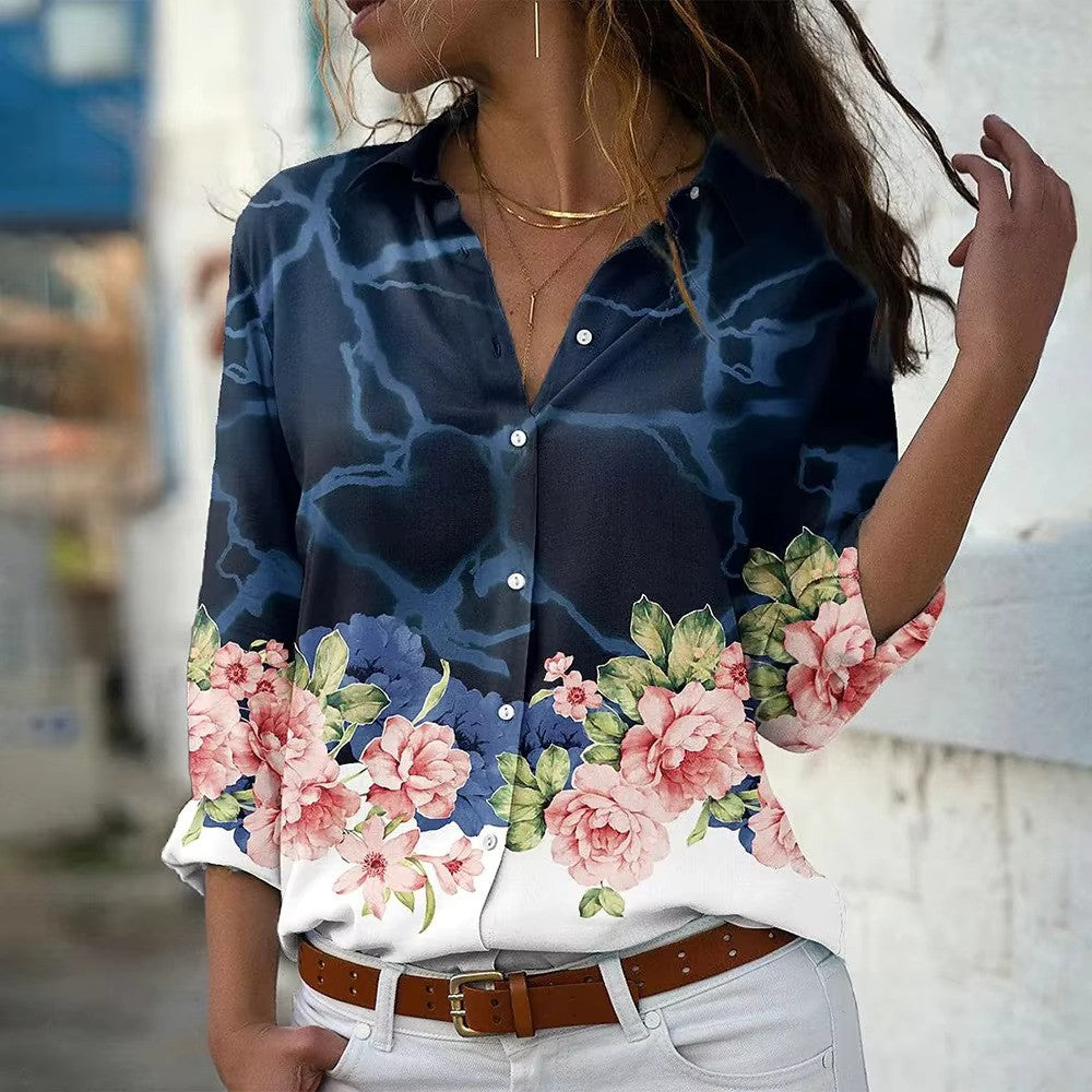 Blouse Femme Été Fleuri Manches Longues Légère