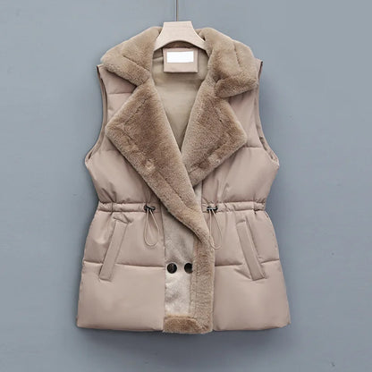 Gilet Femme Hiver Doux avec Col en Fourrure Synthétique