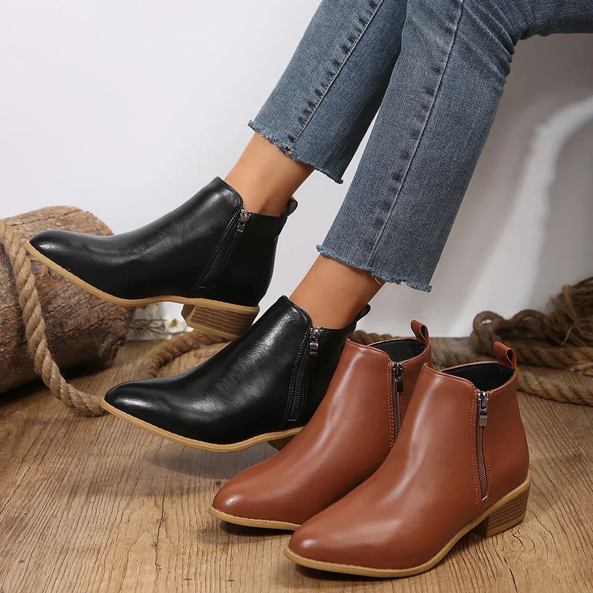 Bottines Femme Printemps Décontractées à Fermeture Éclair Latéral