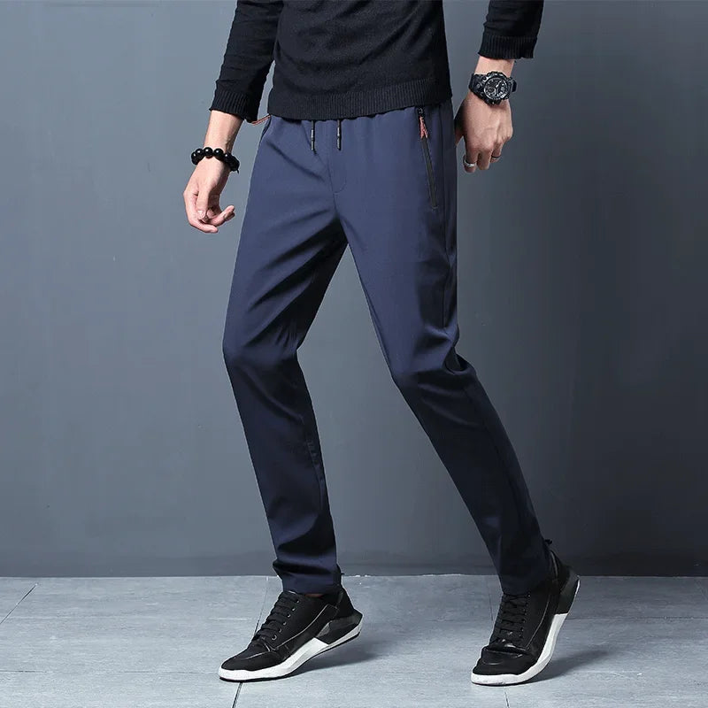 Pantalon Homme Coton Taille Élastique Poches Zippées