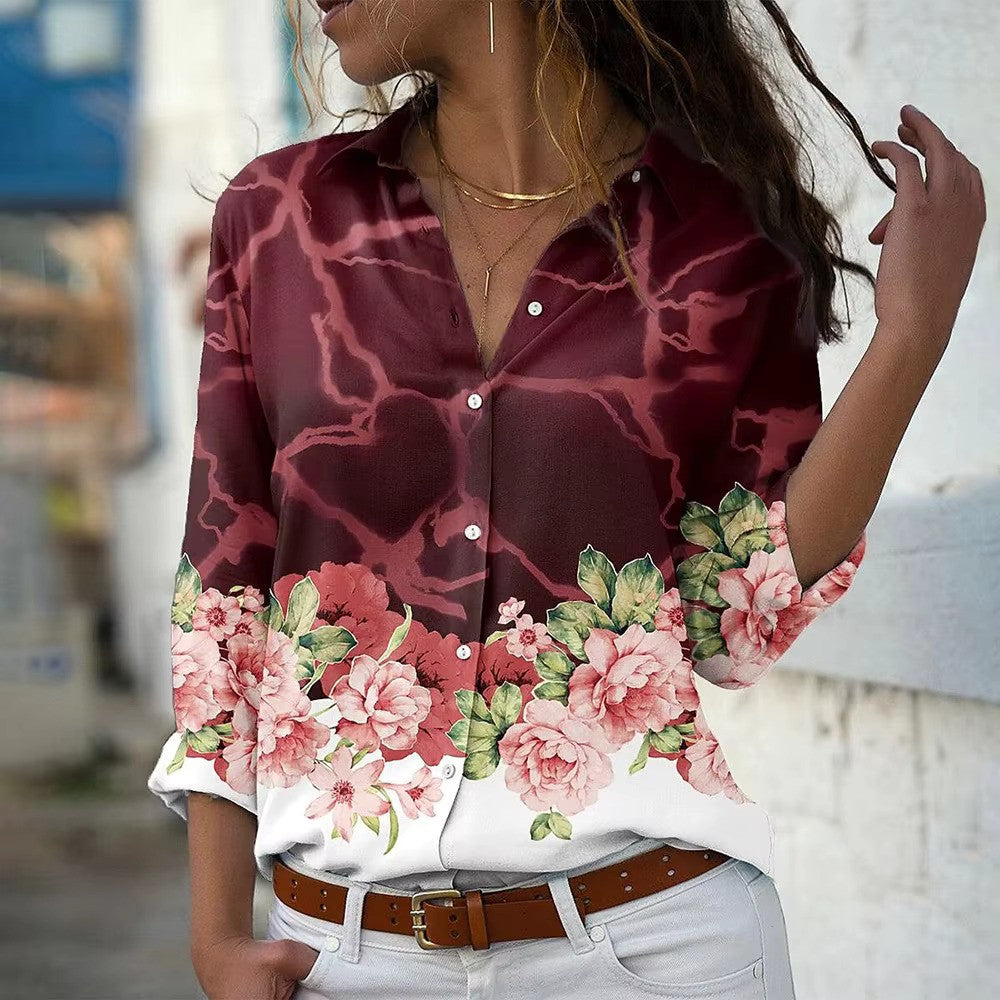 Blouse Femme Été Fleuri Manches Longues Légère - PanierRoyale