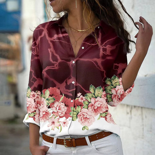 Blouse Femme Été Fleuri Manches Longues Légère - PanierRoyale