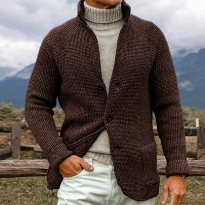 Gilet Homme Brun en Maille avec Col Relevé - PanierRoyale