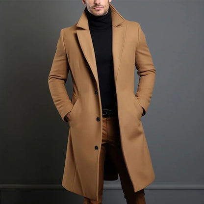 Manteau Homme Laine Beige Classique Boutonné