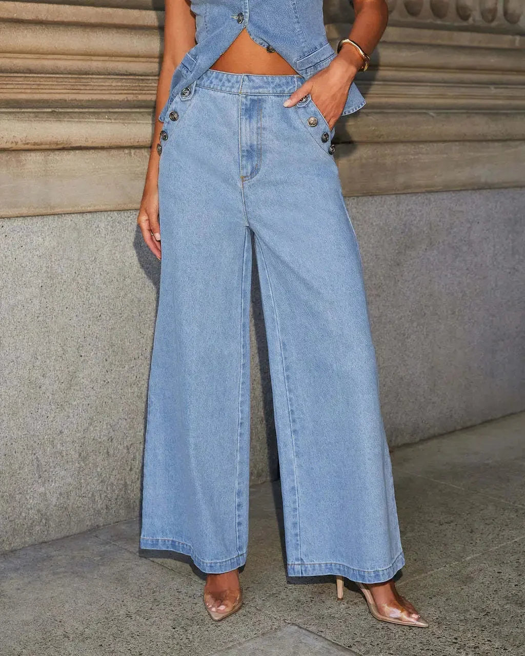 Jean Veste et Pantalon Large Femme Moderne