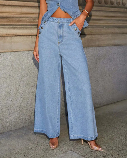 Jean Veste et Pantalon Large Femme Moderne