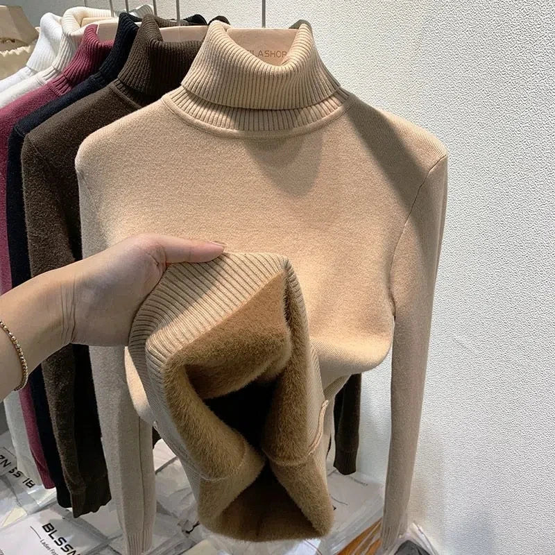 Pull Femme Laine Douce à Col Roulé Chaud