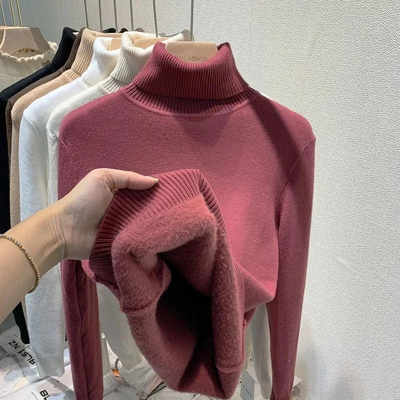 Pull Femme Laine Douce à Col Roulé Chaud
