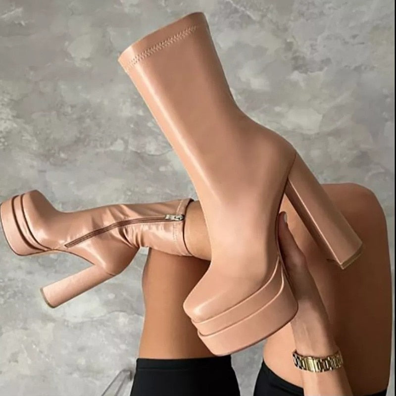 Bottines Femme à Talon Haut avec Plateforme pour Tous les Jours - PanierRoyale