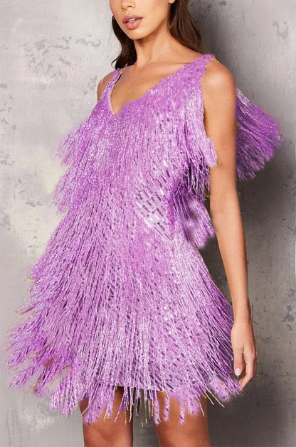 Robe de Cocktail Courte à Paillettes et Franges Féminine - BerlinGlamour