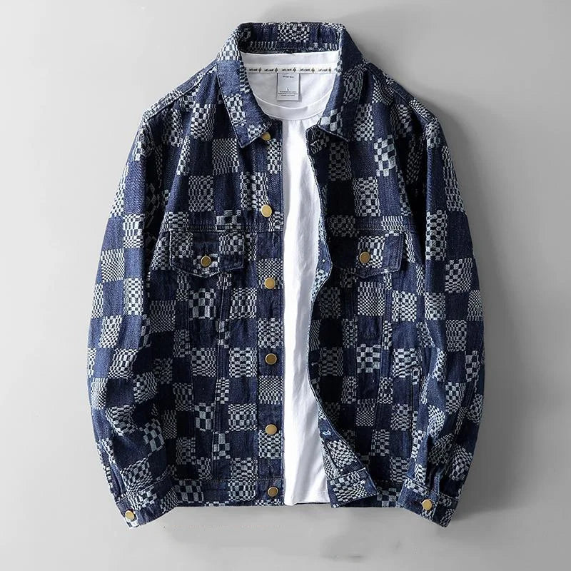 Veste Jean Denim Homme Noir Carreaux - BerlinGlamour