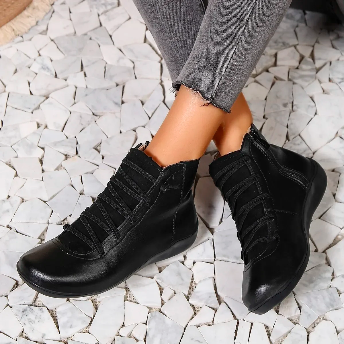 Bottines Femme Cuir Imperméable et Confort
