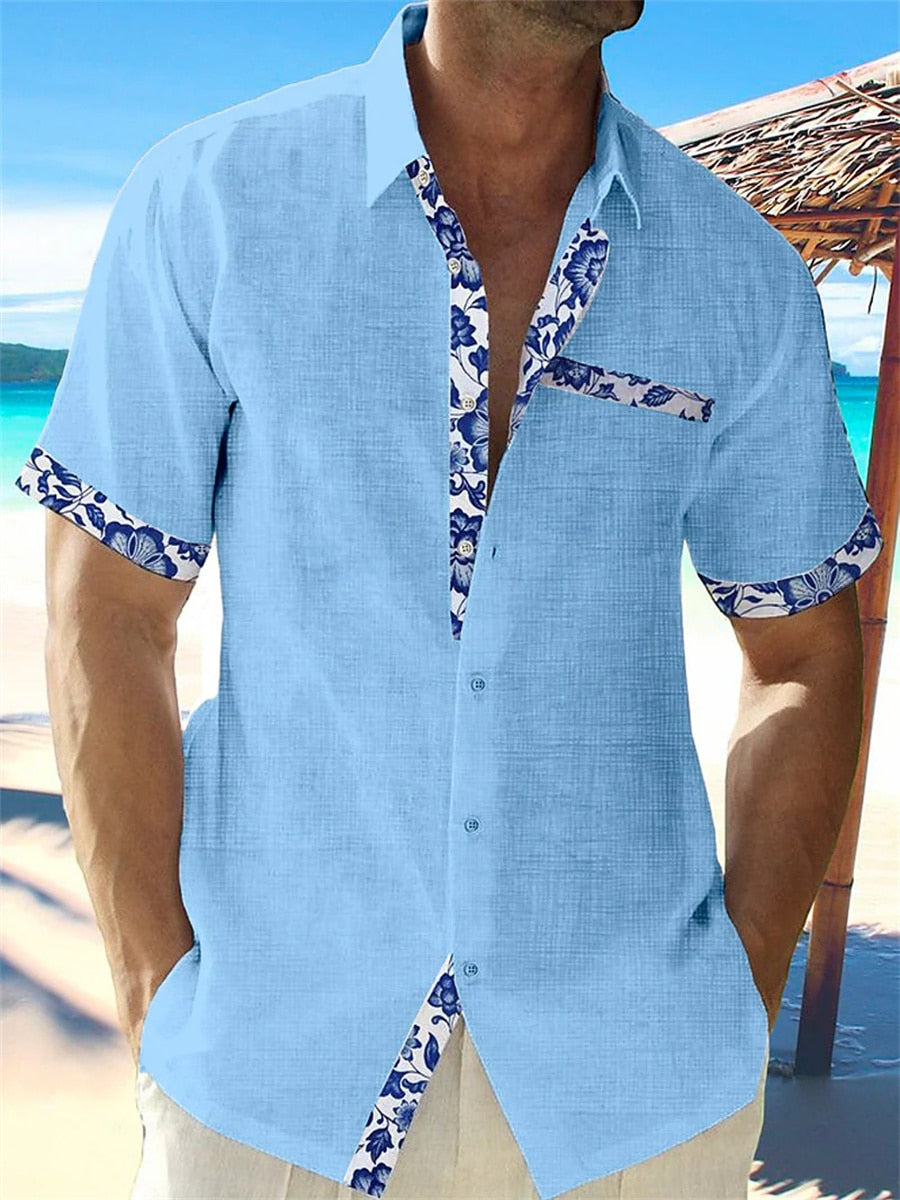 Chemise Homme Coton Manches Courtes Imprimé Floral