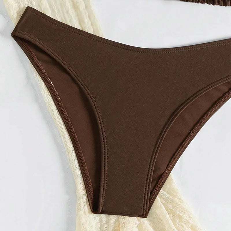 Ensemble Bikini Femme Trois Pièces Paréo Transparent Coupe Ajustée