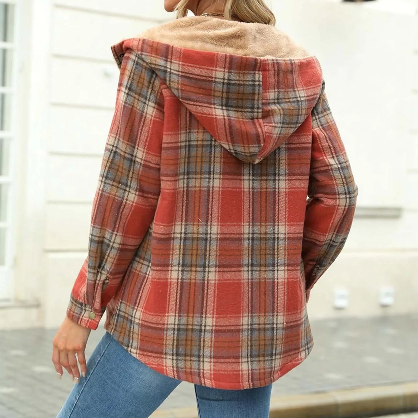 Veste Femme Carreaux Doublure Polaire Capuche Coupe Hiver
