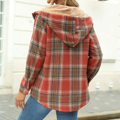 Veste Femme Carreaux Doublure Polaire Capuche Coupe Hiver