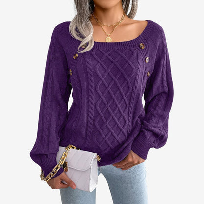 Pull à Manches Longues en Maille Élégant Boutonné