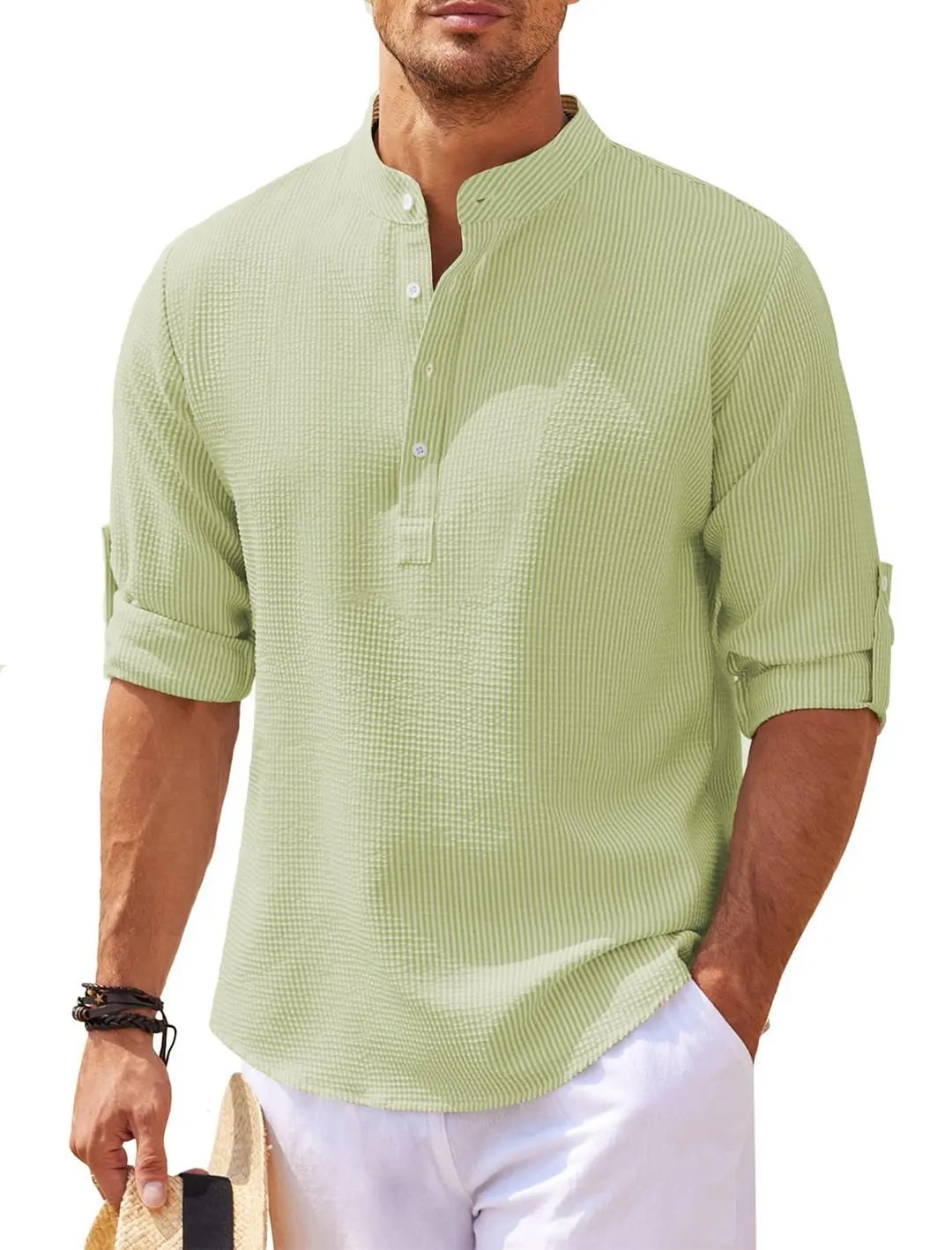 Chemise Homme Classique à Manches Longues avec Col Italien