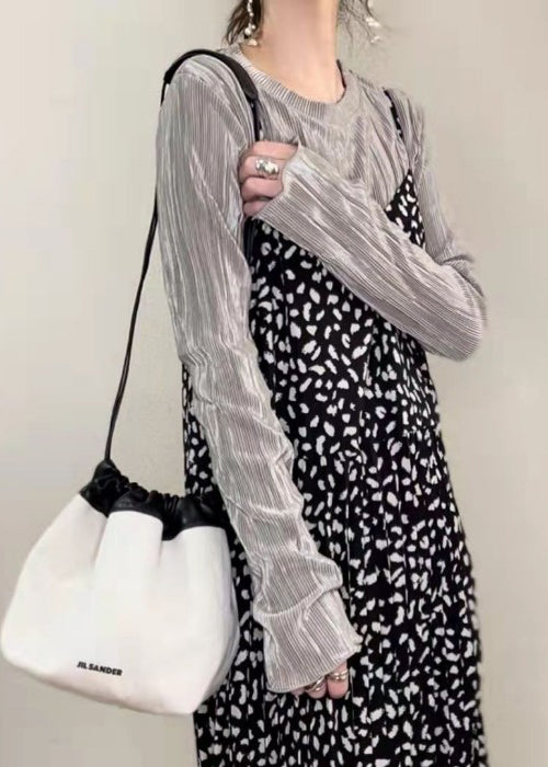 Grey Ruffled Blouse for Women, Autumn - EasyApparels