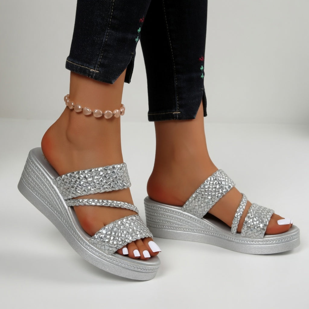 Sandales Femme Compensées Brides Tressées Semelle Confortable