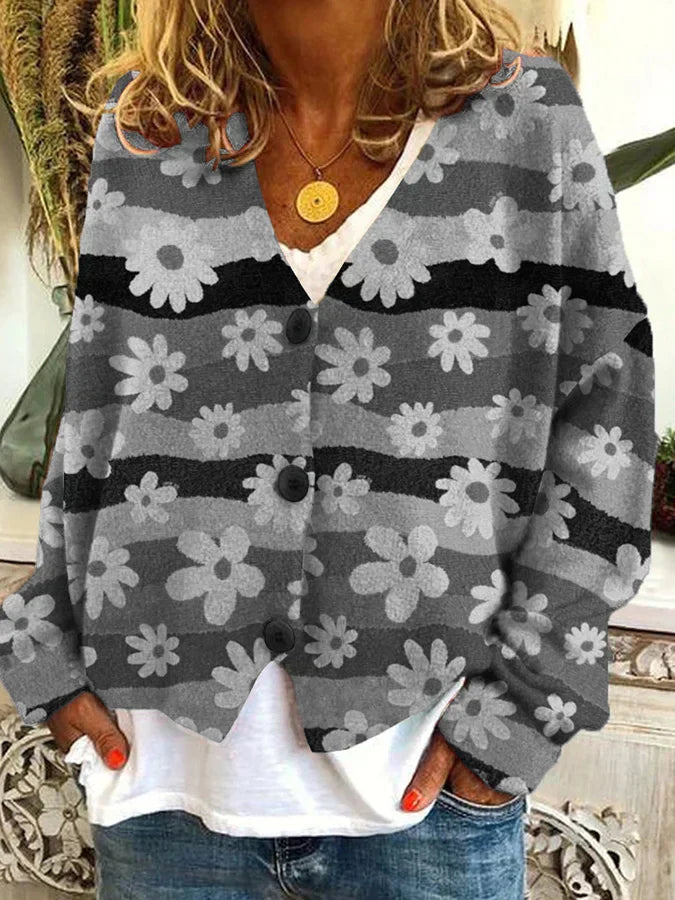 Cardigan Femme Décontracté Boutons en Bois