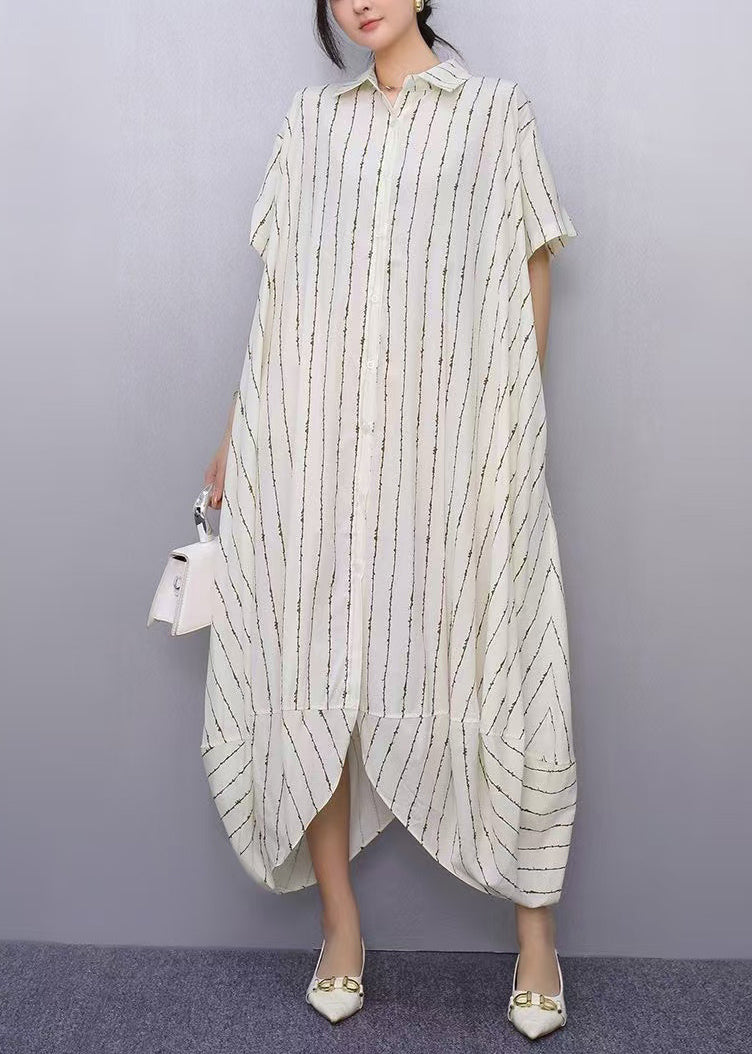 Robe décontractée en coton rayé rouge pâle pour femme - EasyApparels